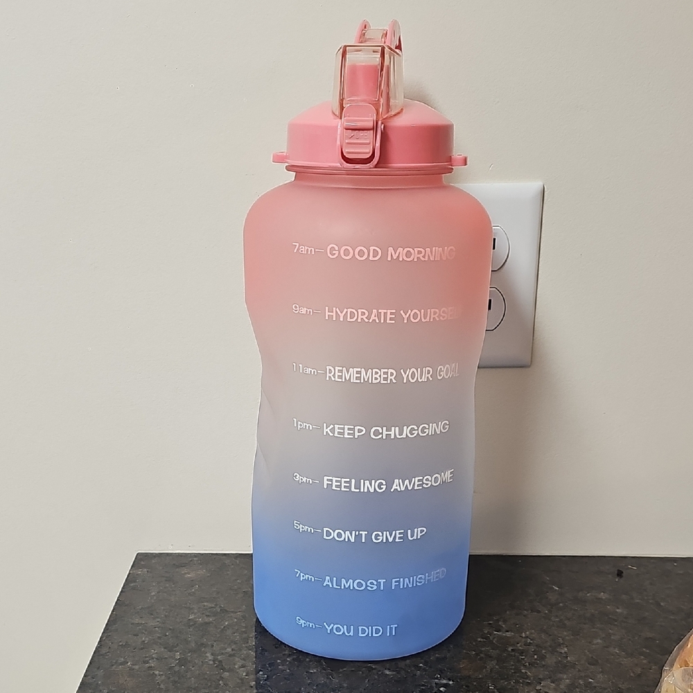 Pink and Blue Gradient Water Bottle with Motivational Markers